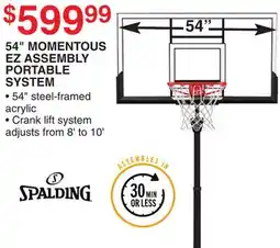 Dunham's Sports SPALDING 54 MOMENTOUS EZ ASSEMBLY PORTABLE SYSTEM offer