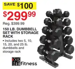 Dunham's Sports 150 LB. DUMBBELL SET WITH STORAGE RACK offer