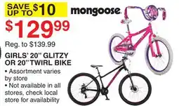 Dunham's Sports MONGOOSE GIRLS' 20 GLITZY OR 20 TWIRL BIKE offer
