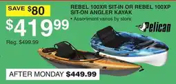 Dunham's Sports PELICAN REBEL 100XR SIT-IN OR REBEL 100XP SIT-ON ANGLER KAYAK offer