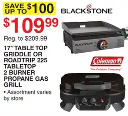 Dunham's Sports 17 TABLE TOP GRIDDLE OR ROADTRIP 225 TABLETOP 2 BURNER PROPANE GAS GRILL offer