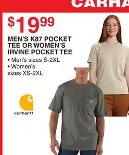 Dunham's Sports CARHARTT MEN'S K87 POCKET TEE OR WOMEN'S IRVINE POCKET TEE offer