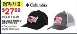Dunham's Sports COLUMBIA SELECT MEN'S HEADWEAR offer