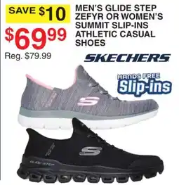 Dunham's Sports SKECHERS MEN'S GLIDE STEP ZEFYR OR WOMEN'S SUMMIT SLIP-INS ATHLETIC CASUAL SHOES offer