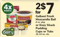 Safeway Galbani Fresh Mozzarella Ball or Kozy Shack Pudding Cups or Tubs offer