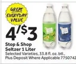 Stop&Shop Stop & Shop Seltzer 1 Liter offer