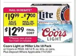 Stop&Shop Coors Light or Miller Lite 18 Pack offer
