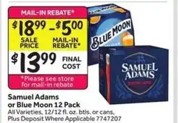 Stop&Shop Samuel Adams or Blue Moon 12 Pack offer