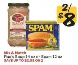 Winn Dixie Rao's Soup 14 oz or Spam 12 oz offer