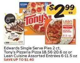 Winn Dixie Edwards Single Serve Pies, Tony's Pizzeria Pizza, Lean Cuisine Assorted Entrées offer