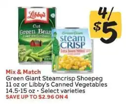 Winn Dixie Green Giant Steamcrisp Shoepeg or Libby's Canned Vegetables offer