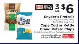 ShopRite Snyder’s Pretzels / Cape Cod or Kettle Brand Potato Chips offer