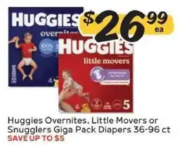 Winn Dixie Huggies Overnites, Little Movers or Snugglers Giga Pack Diapers offer