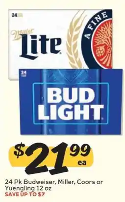 Winn Dixie 24 Pk Budweiser, Miller, Coors or Yuengling 12 oz offer