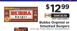 ShopRite Bubba Original or Smashed Burgers offer