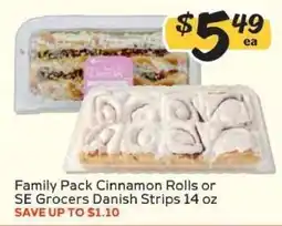 Winn Dixie Family Pack Cinnamon Rolls or SE Grocers Danish Strips offer