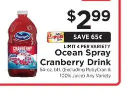 ShopRite Ocean Spray Cranberry Drink offer
