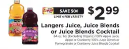 ShopRite Langers Juice, Juice Blends or Juice Blends Cocktail offer