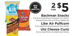 ShopRite Bachman Snacks, Like Air Puffcorn, Utz Cheese Curls offer