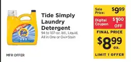 ShopRite Tide Simply Laundry Detergent offer