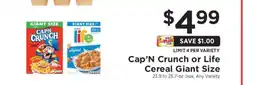 ShopRite Cap'N Crunch or Life Cereal Giant Size offer