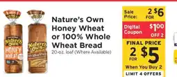 ShopRite Nature’s Own Honey Wheat or 100% Whole Wheat Bread offer