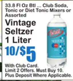 SuperFresh 33.8 Fl Oz Btl ... Club Soda, Tonic or Diet Tonic Mixers or Assorted Vintage Seltzer offer