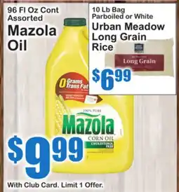 SuperFresh 96 Fl Oz Cont Assorted Mazola Oil, 10 Lb Bag Parboiled or White Urban Meadow Long Grain Rice offer