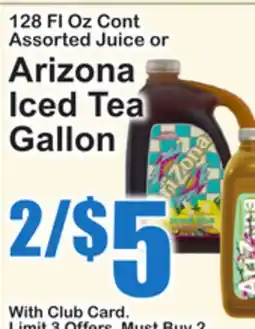 SuperFresh 128 FL OZ Cont Assorted Juice or Arizona Iced Tea Gallon offer