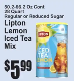 SuperFresh 50.2-66.2 Oz Cont 28 Quart Regular or Reduced Sugar Lipton Lemon Iced Tea Mix offer