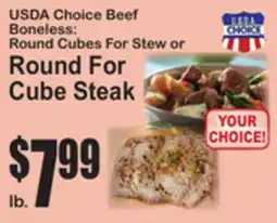 SuperFresh USDA Choice Beef Boneless: Round Cubes For Stew or Round For Cube Steak offer