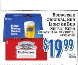 Trade Fair Supermarket BUDWEISER ORIGINAL, BUD LIGHT OR BUD SELECT BEER offer