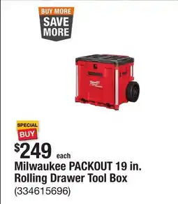 The Home Depot Milwaukee PACKOUT 19 in. Rolling Drawer Tool Box offer