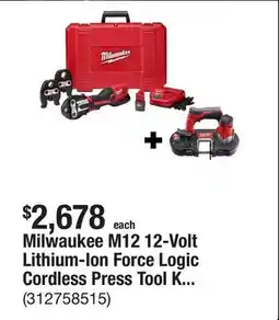 The Home Depot Milwaukee M12 12-Volt Lithium-Ion Force Logic Cordless Press Tool Kit with M12 Bandsaw offer