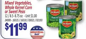 Jetro Mixed Vegetables, Whole Kernel Corn or Sweet Peas offer