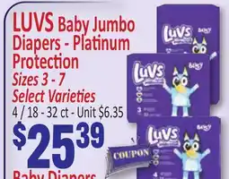 Jetro LUVS Baby Jumbo Diapers - Platinum Protection offer