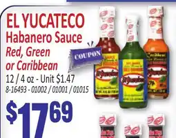 Jetro EL YUCATECO Habanero Sauce Red, Green or Caribbean offer