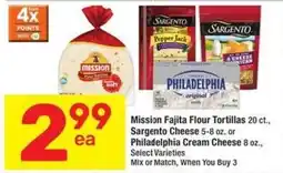 Albertsons Mission Fajita Flour Tortillas, Sargento Cheese or Philadelphia Cream Cheese offer