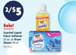 Family Dollar Suavitel Liquid Fabric Softener 25 oz. or Dryer Sheets 70 ct offer