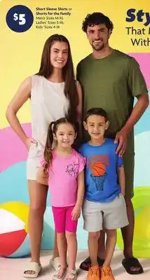 Family Dollar Short Sleeve Shirts or Shorts for the Family offer