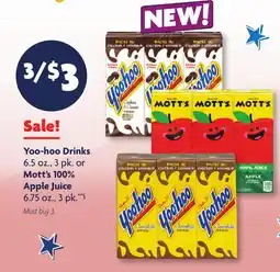 Family Dollar Yoo‑hoo Drinks 6.5 oz., 3 pk. or Mott's 100% Apple Juice 6.75 oz., 3 pk.**§ offer