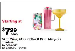 Michaels 16 oz. Wine 20 oz. Coffee & 10 oz. Margarita Tumblers by Ashland offer