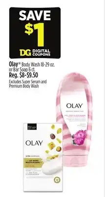 Dollar General Olay Body Wash 18-29 oz. or Bar Soap 6 ct offer