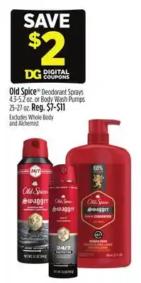 Dollar General Old Spice Deodorant Sprays 4.3-5.2 oz. or Body Wash Pumps 25-27 oz offer