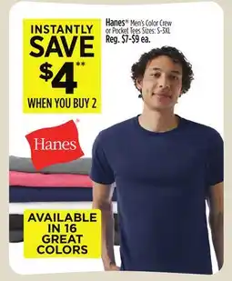 Dollar General Hanes Men's Color Crew or Pocket Tees offer
