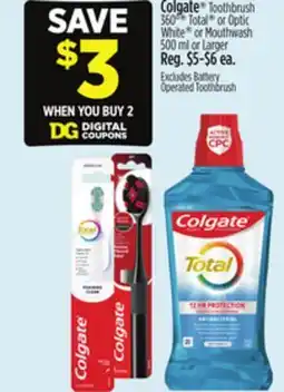 Dollar General Colgate Toothbrush 360˚, Total or Optic White or Mouthwash or Larger offer