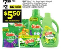 Dollar General Gain Flings! , Liquid Laundry Detergent, Liquid Fabric Softener, Sheets or Powder Detergent offer