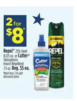 Dollar General Repel 25% Deet or Cutter Skinsations Insect Repellent offer