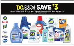 Dollar General All, Persil, Salt Scrub, Purex, Snuggle, Dial offer