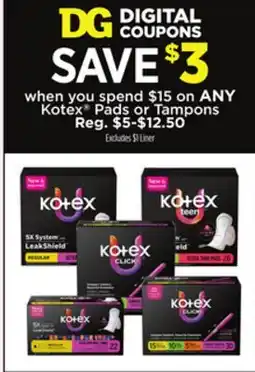 Dollar General ANY Kotex Pads or Tampons offer